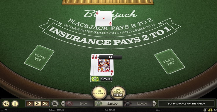 Blackjack Insurance pays 2 to 1