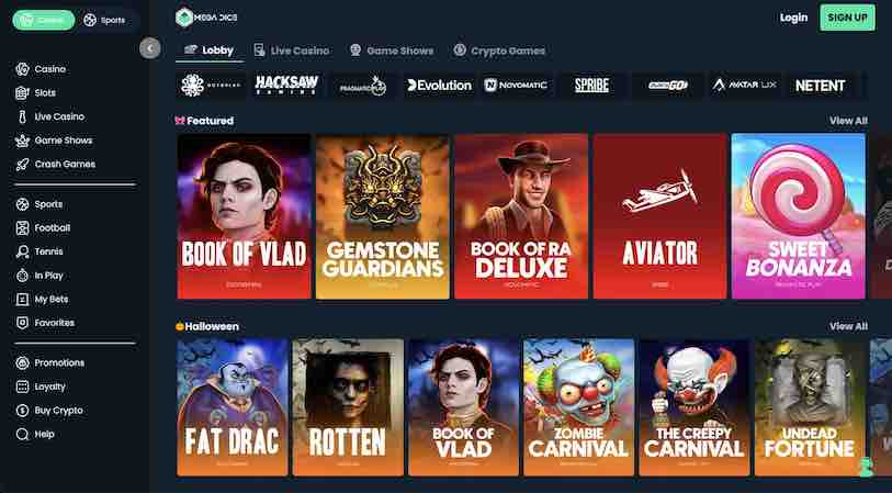 offshore gambling partners Mega Dice casino homepage list of games