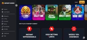 instant withdrawal casinos Instant Casino hompeage list of games and offers