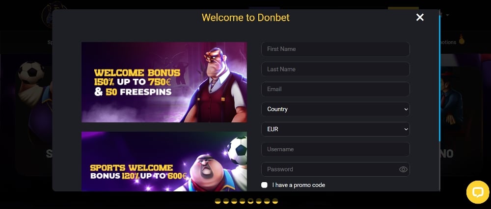 Register your account with Donbet: