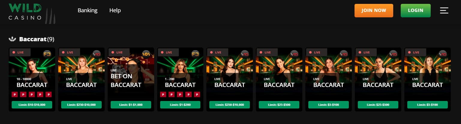 live dealer casinos baccarat