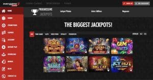One of the casino homepages for the Neteller gambling site Everygame
