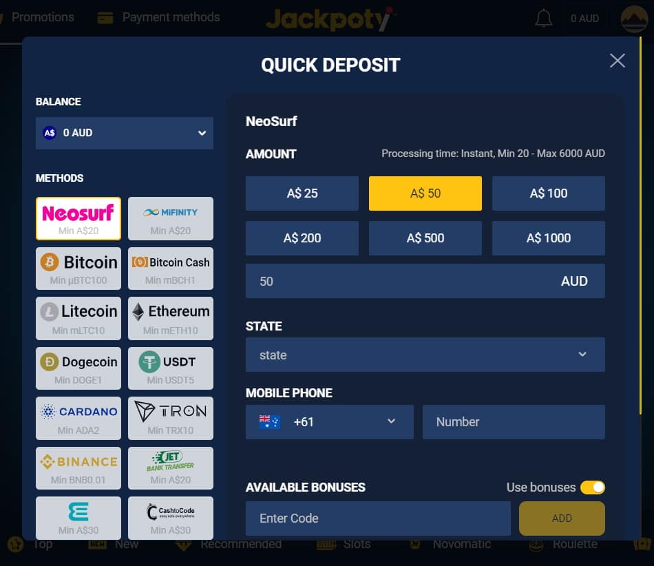 Select the Deposit Page