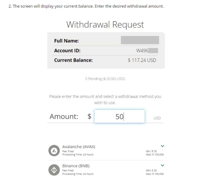 Go To The Withdrawal Section